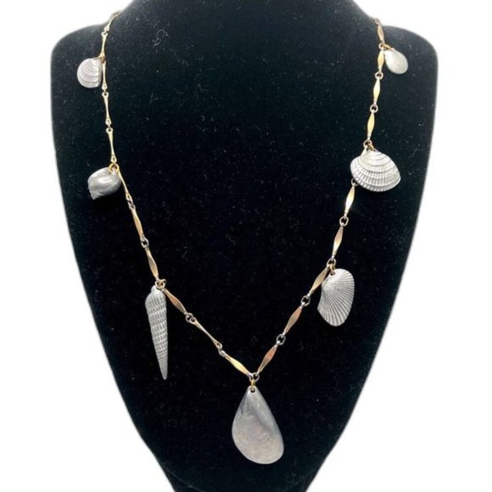 Seashell Charm Statement Necklace Silver And Gold… - image 1
